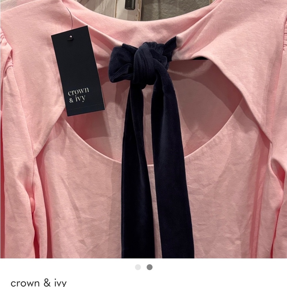 Nwt crown and ivy Pink Long Sleeve Women's Top blue bow back